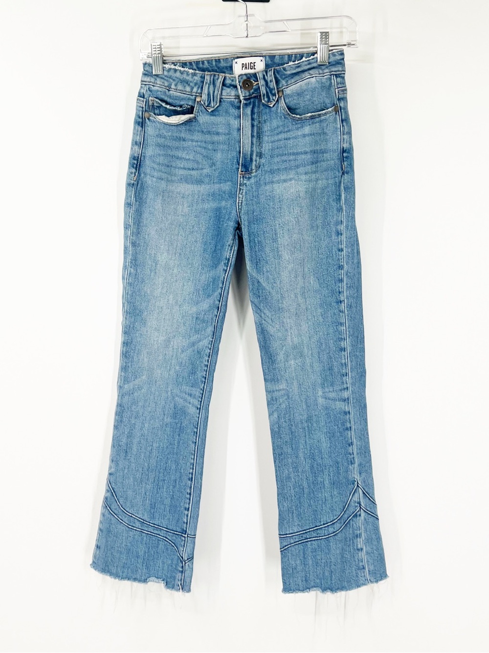 Paige Colette Crop Flare Jeans Raw Hem Mid-Rise